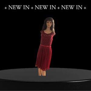 David's Bridal Red Lace Midi Dress